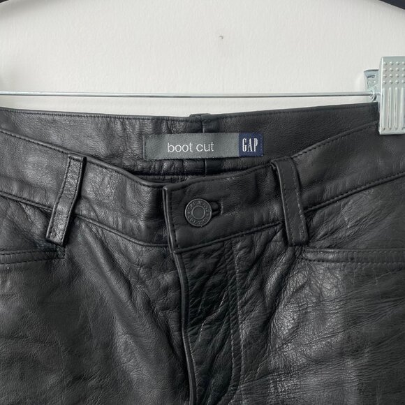 2001 Vintage Y2k Gap Black Genuine Leather Boot Cut Low Rise Pants Size 1 - Picture 7 of 11